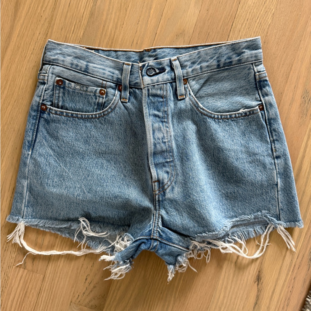 Levi's Light Blue Frayed Jean Shorts
